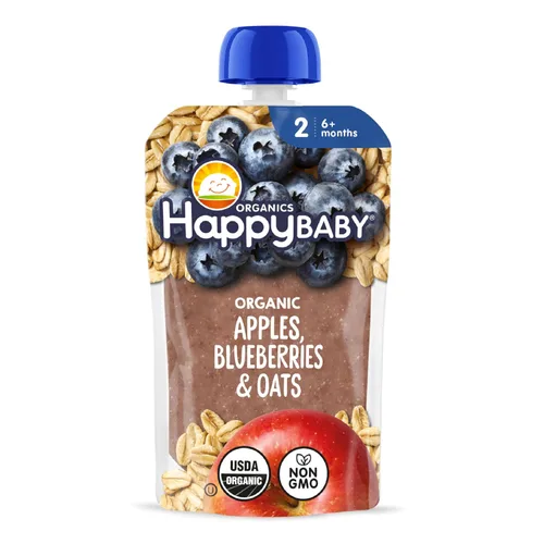 Happy Baby Organics Stage 2 - Bolsas de comida para bebés, sin gluten, vegano y saludable, puré de frutas y verduras claramente elaborado, manzanas,