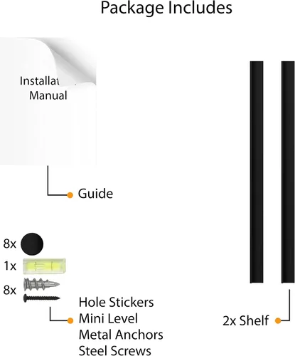 Miniatura 6 de Wallniture Denver - Juego de 2 repisas para fotos de 60 pulgadas para decoración de sala de estar, estantes flotantes largos negros para comedor