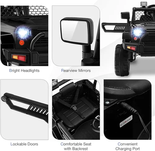 Miniatura 4 de HONEY JOY - Camión de paseo de 12 V con control remoto, suspensión de resorte, faros, música, parabrisas de malla, autos eléctricos para niños