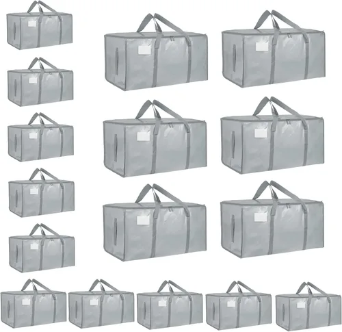 Miniatura 25 de Paquete de 4 bolsas de mudanza extra grandes y resistentes, bolsas de almacenamiento impermeables con asas y cremalleras, plegables para dormitorio