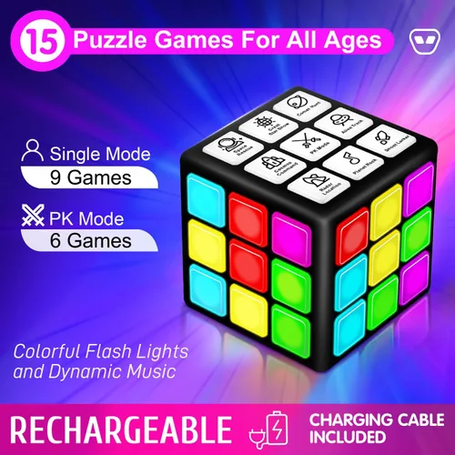 Miniatura 2 de Xinbeiya Cubo de Juego Portátil Recargable - 15 Divertidos Juegos de Cerebro y Memoria con Pantalla de Puntuación - Regalos de Navidad, Pascua