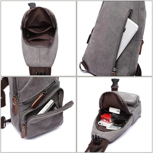 Miniatura 4 de Bolsa bandolera de lona, mochila cruzada, mochila de hombro casual para hombres y mujeres, actividades al aire libre, ciclismo, senderismo, viajes