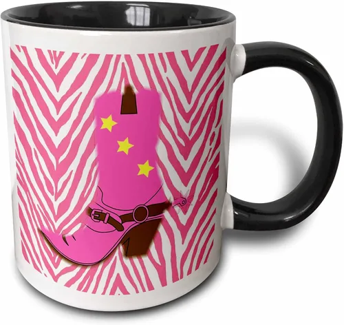 3dRose Taza de café, tamaño - 15oz - Imagen de la bota de vaquero rosa femenina en la vida campestre Chevron rosa - divertido regalo de taza de café