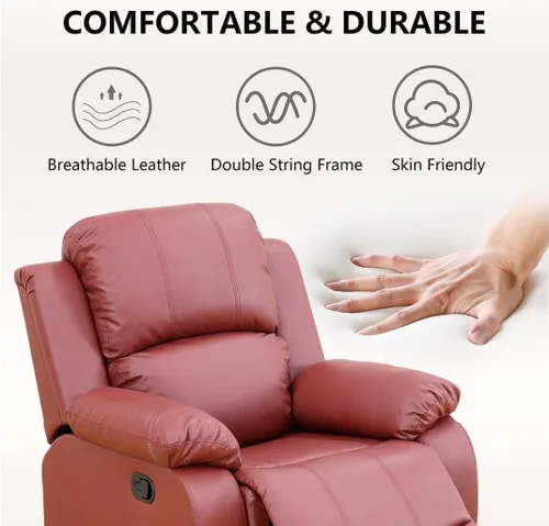 Miniatura 6 de Juego de sala de Estar reclinable de 3 piezas, juego de sofá reclinable Manual para conjunto de muebles de sala de Estar, con consola de Rojo
