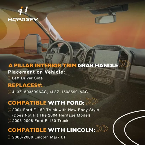 Miniatura 2 de HQPASFY A Pillar Moldura Interior Manija Lado del Conductor Compatible con Ford F150 2004-2008 Lincoln Mark LT 2006-2008 Reemplazo# 4L3Z1503599AAC