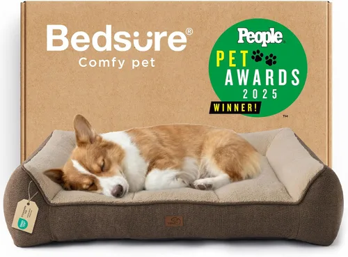 Bedsure Cama ortopédica para perros de tamaño mediano, camas extra gruesas de apoyo para perros medianos con funda impermeable lavable, cómodo sofá