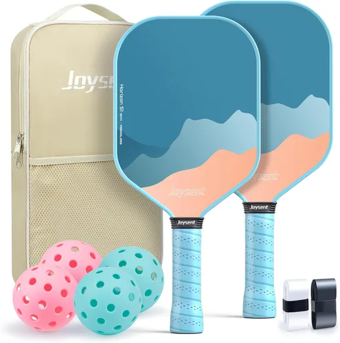 Juego de 2 palas de pickleball aprobadas por USAPA de fibra de carbono con raquetas de pickleball para principiantes, bolas de pepinillo para Azul