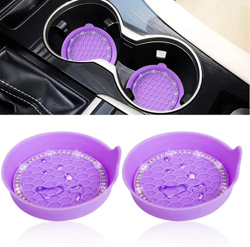 Miniatura 9 de Portavasos universal para automóvil, accesorio interior de automóvil con diamantes de imitación brillantes, color azul, paquete de 4