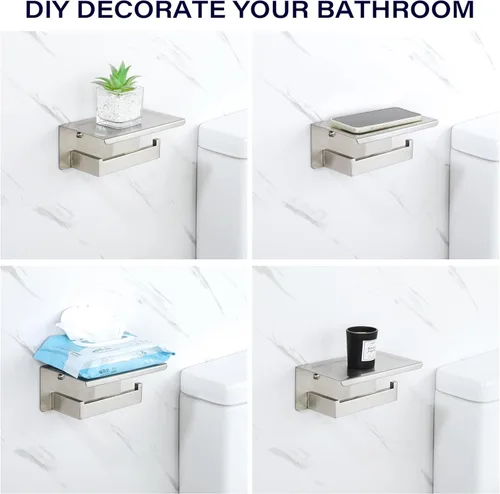 Miniatura 8 de Alise Soporte de papel higiénico, soporte de papel higiénico de baño con estante, dispensador de almacenamiento de rollos de papel higiénico