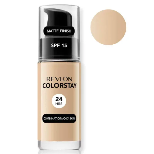 Miniatura 34 de Base líquida de Revlon ColorStay Maquillaje facial para piel mixta y grasa, SPF 15, cobertura media-completa con acabado mate, beige solar (392), 1
