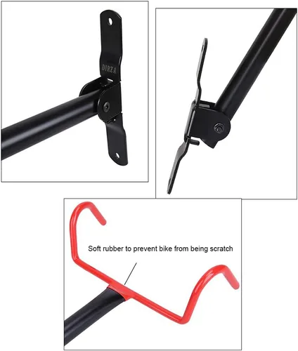 Miniatura 3 de Dirza Soporte de pared para bicicleta, paquete de 2 unidades, plegable, para almacenamiento de bicicletas, horizontal, gancho para garaje, cobertizo