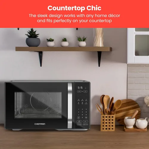 Miniatura 22 de Horno de microondas de mostrador Chefman 0.9 pies cúbicos. Microondas digital de acero inoxidable de 900 vatios con 6 ajustes preestablecidos, modo