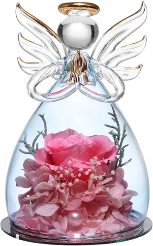 Miniatura 12 de ANLUNOB - Flores preservadas, regalos de cumpleaños y Navidad para mujeres, ángeles con bonitas rosas azules para regalos de boda y Acción de Gracias