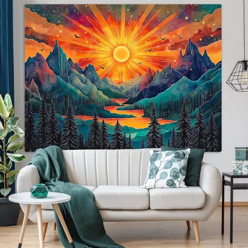 Miniatura 18 de Zussun Tapiz de hongo rojo, tapices de luna y estrella para dormitorio, estética de color beige, noche estrellada, planta verde, tapiz de pared