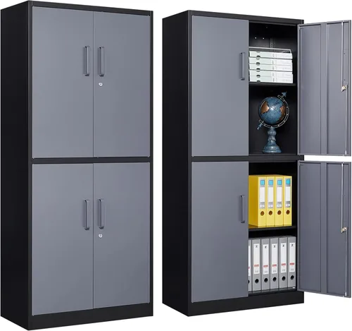 Miniatura 11 de Gabinete de almacenamiento de metal para garaje, armario de almacenamiento con cerradura de 71 pulgadas con 2 estantes ajustables y 1 cajón