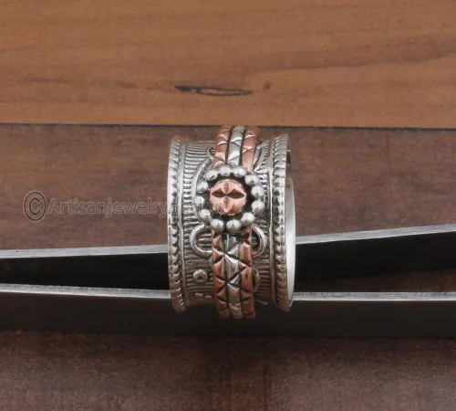 Miniatura 4 de Spinner Silver Ring, 925 Silver Ring, Handmade Silver Ring, Bohemian Ring, Wide Band Ring, Statement Silver Ring, Spiritual Silver Ring, Vintage