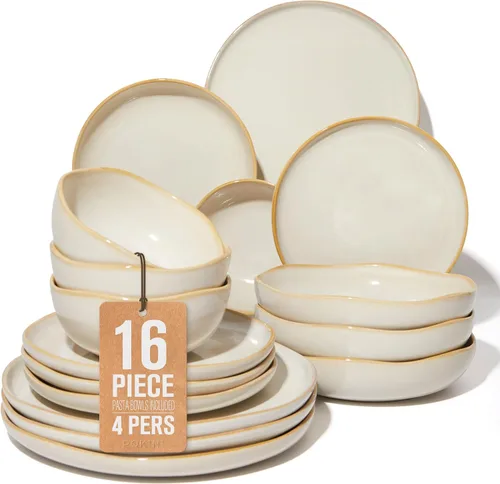 Miniatura 58 de Pokini - Juegos de vajilla de gres para cena, juego de platos y cuencos de cerámica, platos de cocina aptos para microondas y lavavajillas, platos