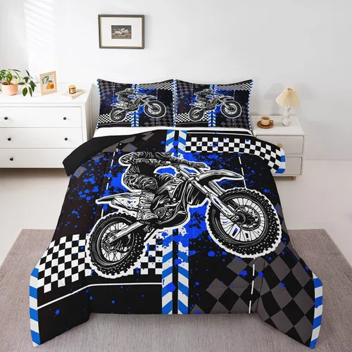 Miniatura 21 de Feelyou Kids Green Dirt Bike Duvet Insert Twin Size, Extreme Sports Comforter Set Boys Girls Motorbike Bedding Set Teens Bedroom Decor Microfiber