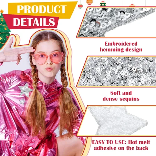 Miniatura 2 de Daifunli 24 Parches de Lentejuelas para Planchar de 4 Parches Decorativos Bordados Brillantes para Ropa, Bolsos, Chaquetas, Jeans, Sombreros