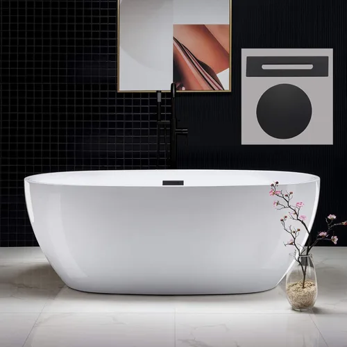 Miniatura 11 de WOODBRIDGE Bañera de acrílico independiente de 67 pulgadas, bañera blanca de remojo contemporánea con desbordamiento y drenaje cromados, B0028