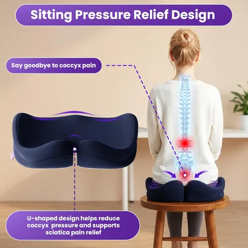 Miniatura 2 de ZZ-WELL Cojines de asiento para sillas de oficina, cojín ergonómico para aliviar el dolor y la presión del coxis, cojín de asiento de espuma Azul