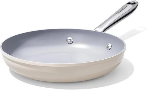 CookinCraze Sartén antiadherente de cerámica de 8 pulgadas para todas las estufas, libre de PTFE/PFOA/PFAS, sartén no tóxica con mango que se Crema