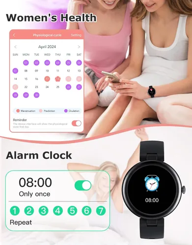Miniatura 7 de Rastreador de Fitness, Relojes redondos de fitness para mujeres con Bluetooth, llamada, monitor de frecuencia cardíaca, rastreador de sueño, Negro