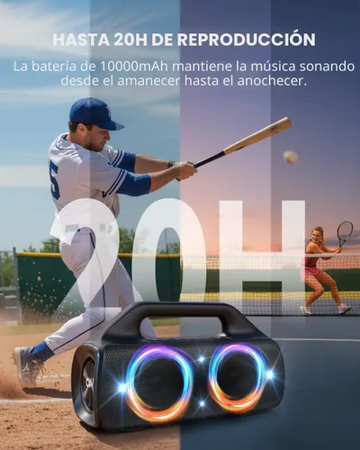 Miniatura 7 de Altavoz Bluetooth impermeable IP67: 80 W (pico), altavoces inalámbricos portátiles para exteriores con luces LED, tiempo de reproducción de 20