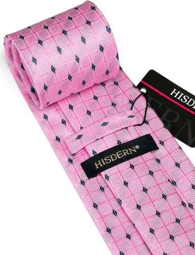 Miniatura 307 de HISDERN Conjunto de corbata a cuadros a cuadros pañuelo tejido clásico formal para hombre corbata y bolsillo cuadrado