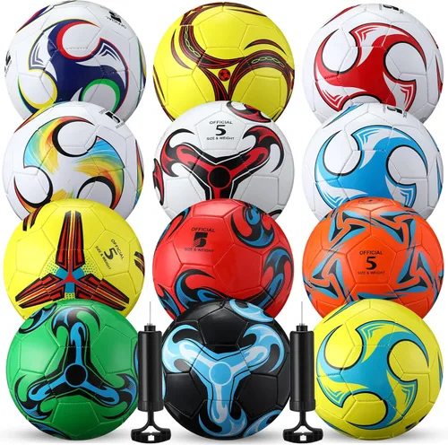 Miniatura 11 de Lunmon 12 pelotas de fútbol a granel con 2 bombas, tamaño oficial, pelota de fútbol desinflada para interior y exterior, juego deportivo