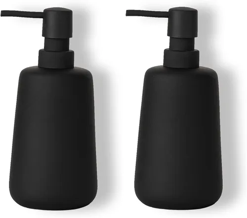 Miniatura 10 de Dispensador de jabón de cerámica negro mate, dispensador recargable de encimera de baño o cocina de 13 onzas con revestimiento de goma suave al tacto