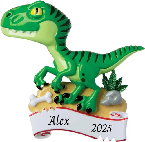 Miniatura 7 de Adorno de árbol de Navidad personalizado 2024 para niños, dinosaurio verde, adorno personalizado de Feliz Navidad, recuerdo de dinosaurio para niños