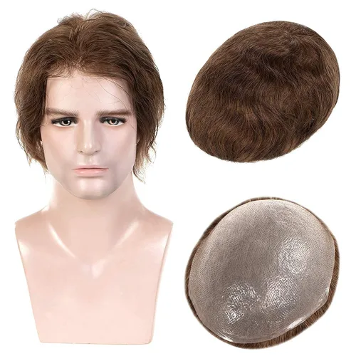 Miniatura 13 de Piezas de cabello humano para hombre, tupé, piel suave y fina con nudo en V de 0.001 in, sistema de reemplazo de cabello de 8 x 10 pulgadas