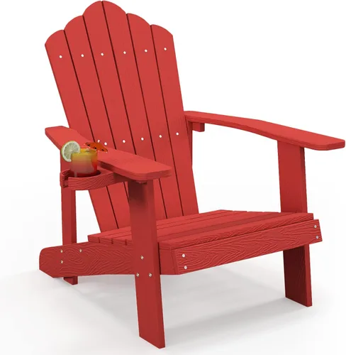 Miniatura 22 de Tangkula Silla Adirondack de gran tamaño, sillas de patio con soporte ajustable para tazas, sillones con caderas y listones, resistente a