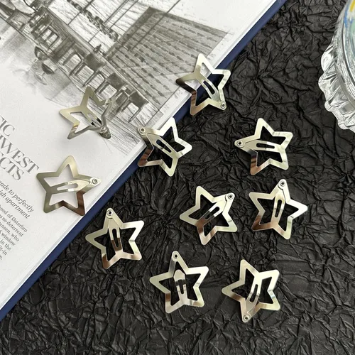 Miniatura 5 de Pinzas para el cabello Y2K de la década de 2000, pasadores de pelo antideslizantes, accesorios para el cabello de estrella plateadas, pinzas