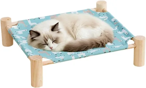 Miniatura 10 de Cat Hammock Bed - Removable Pet Cot, Wood Elevated Cat Bed, Breathable Sleeping Hammock, Indoor Outdoor Pet Lounge for Home Living Room Apartment B