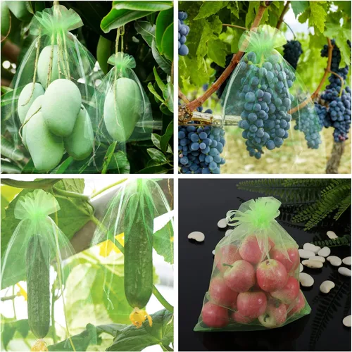 Miniatura 6 de Kikhope 100 bolsas de protección de frutas, bolsa de malla para cubierta de frutas de jardín de 8 x 6 pulgadas, bolsas de red de frutas con cordón