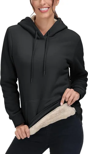 Miniatura 108 de MAGCOMSEN Sudaderas con capucha para mujer, con forro de sherpa, de vellón, para invierno, cálido, pesado, de algodón, con bolsillo