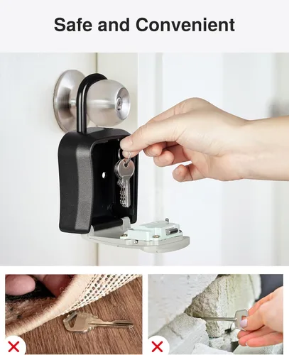 Miniatura 7 de Caja de seguridad con llave Puroma, caja de seguridad portátil con combinación, caja de almacenamiento de llaves para pared para llaves de casa, Gris