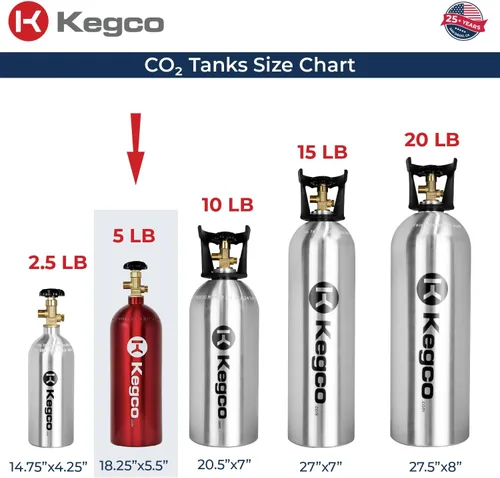 Miniatura 8 de Kegco 3PB5-RED 5 lb. Tanque de aluminio de Co2 con acabado epoxi rojo eléctrico