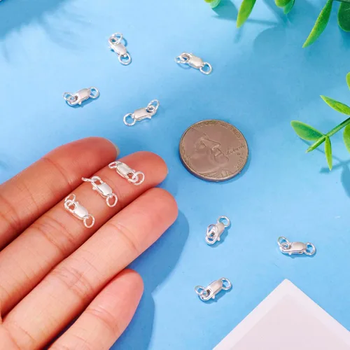 Miniatura 6 de Pandahall - 10 cierres de pinza de langosta de plata de ley 925 con anillos de salto para collar, pulsera, cierre de gatillo hipoalergénico