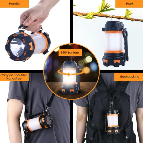 Miniatura 7 de AYL - Linterna LED de camping recargable, linterna superbrillante con luz de 360 grados, banco de energía, resistente al agua IPX4 para emergencias