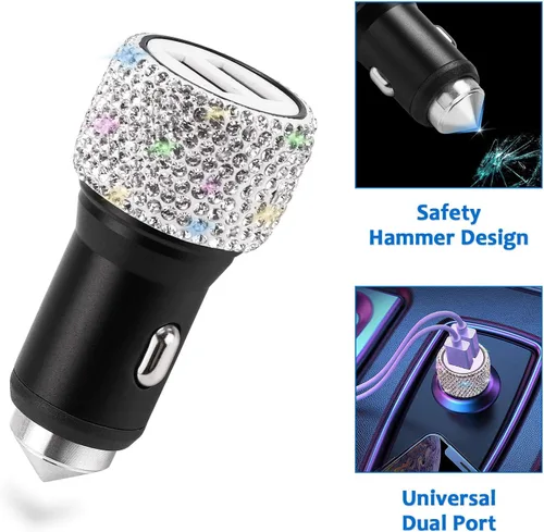Miniatura 5 de ToBeQueen Juego de accesorios de automóvil con brillos para mujer y niña, collares para reposacabezas de automóvil con brillos, cargador