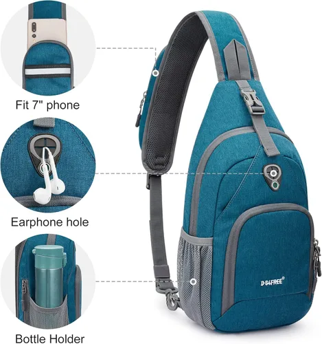 Miniatura 4 de G4Free Bolso bandolera RFID, mochila cruzada para el pecho, bolso de hombro para senderismo al aire libre Azul verdoso