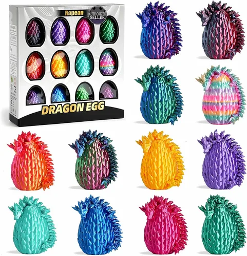 Huevos de dragón impresos en 3D de 5.5 pulgadas, rellenos de cesta de Pascua para niños y adolescentes, juguetes de dragón articulados para niños,