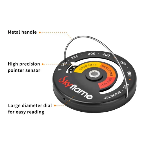 Miniatura 2 de Skyflame Termómetro superior magnético Medidor de temperatura de estufa de madera con dial grande, accesorios de chimenea para estufas de gas/estufa