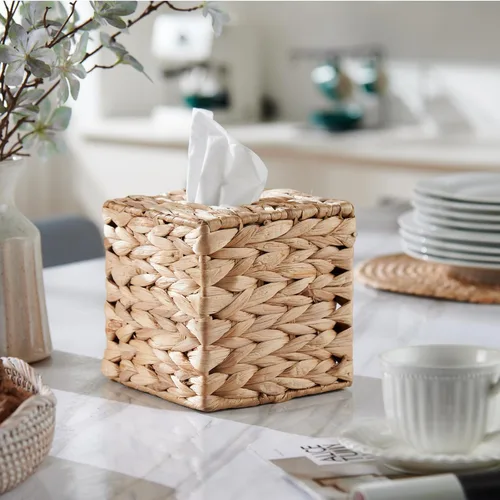 Miniatura 5 de YANGQIHOME - Funda cuadrada para caja de pañuelos de ratán – Soporte decorativo bohemio para pañuelos faciales en la mesa y el baño, 5.9 pulgadas