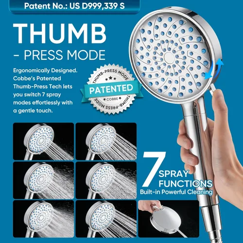 Miniatura 5 de Cobbe Cabezal de ducha con filtro de mano, cabezal de ducha de alta presión de 7 modos con filtros para agua dura, elimina el cloro, reduce la 3.