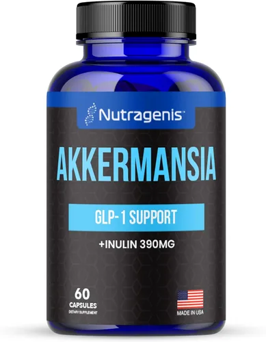 Akkermansia Muciniphila Probiotic – 1 mil millones de AFU con 390 mg de fibra prebiótica de inulina – 60 cápsulas, suministro de 2 meses – Salud