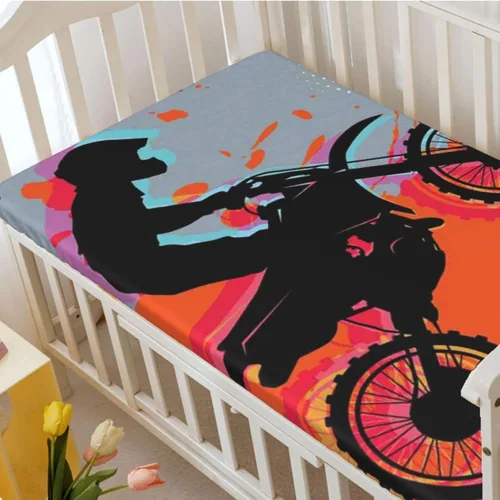 Miniatura 3 de Sábana bajera ajustable para cuna con temática de motocross, sábana bajera estándar para cuna, suave y transpirable, sábana de colchón para cuna